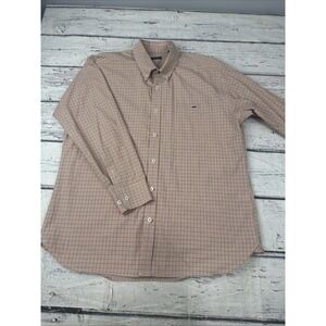 Fish Hippie Cotton Shirt Mens XL Tailored Fit Orange Blue Plaid Outdoor Hiking